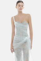 Baby blue Mara gown by Montsand featuring soft fabric and elegant design, perfect for special occasions or formal wear.