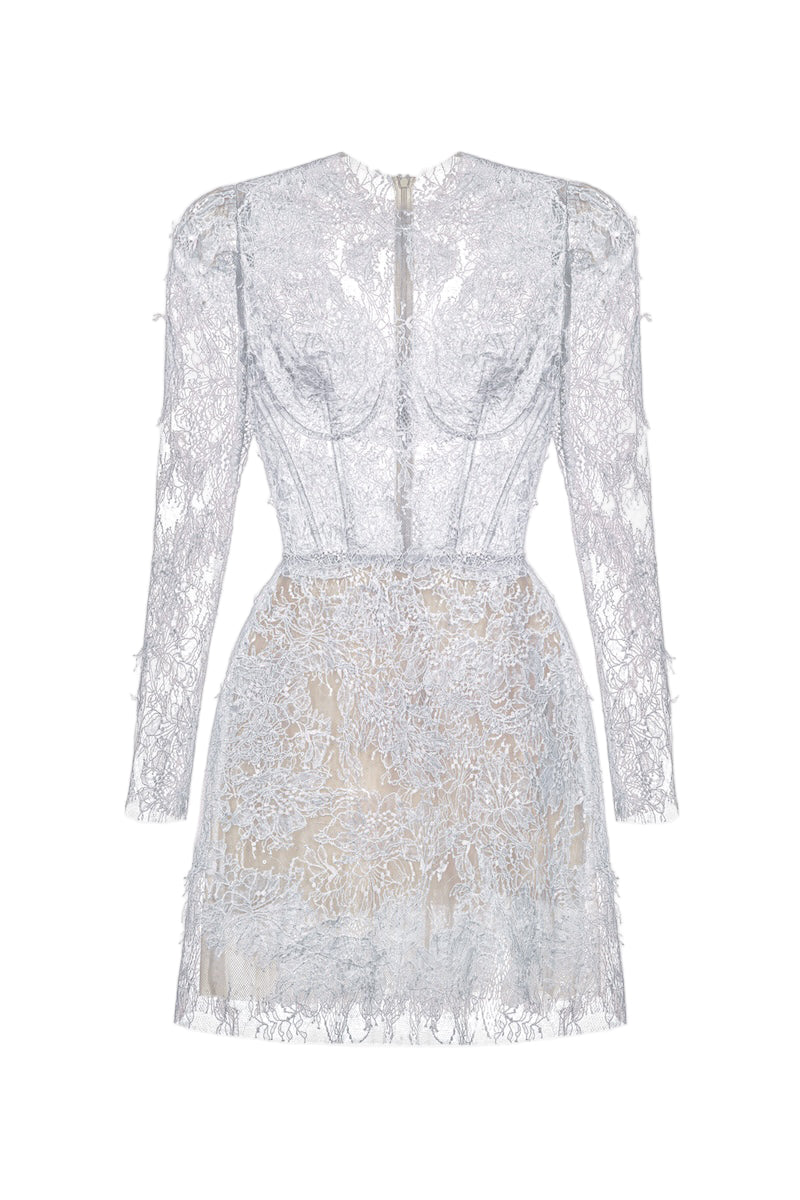 BABY VIOLET BEADED LACE MINI DRESS