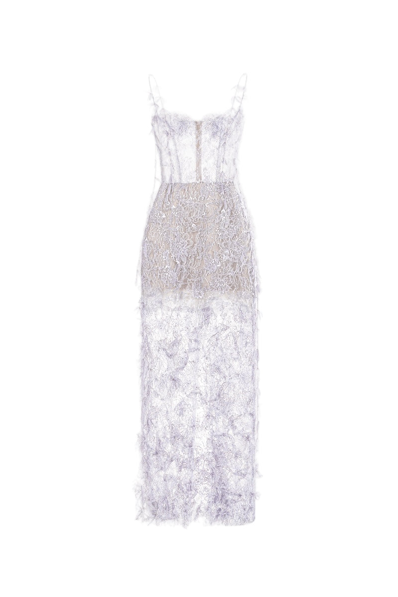 BABY VIOLET BEADED LACE PENCIL DRESS