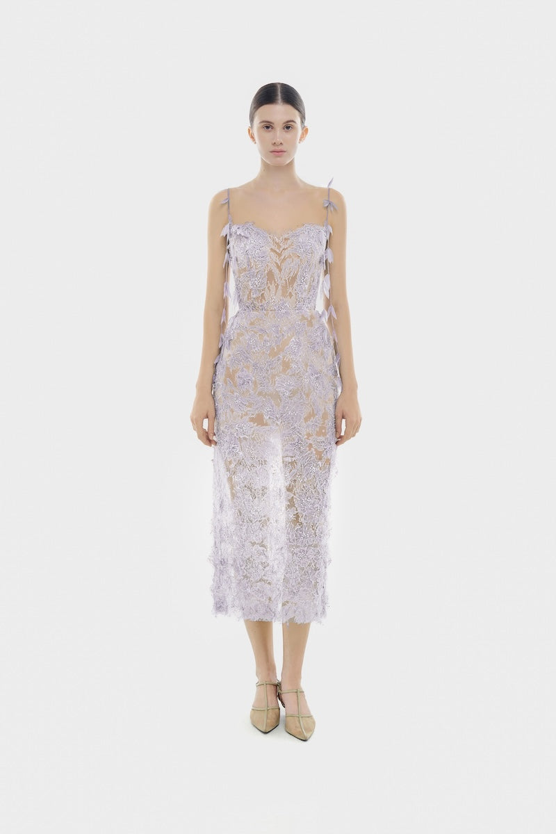 BABY VIOLET BEADED LACE PENCIL DRESS