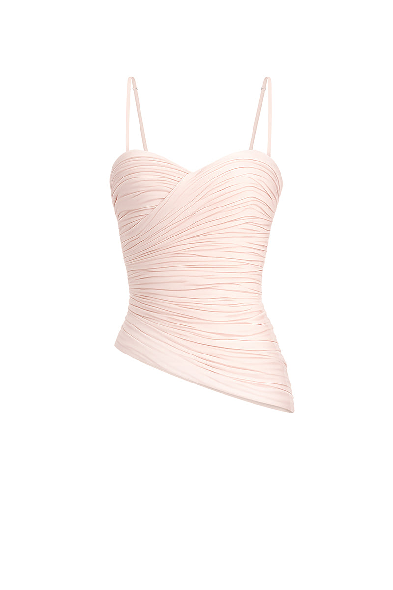 Light pink balloon draped bustier top by Stolen Stores, featuring a fitted, stylish design with balloon details.