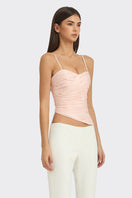 Light pink balloon-draped bustier top by Stolen Stores, featuring a fitted design with dramatic balloon sleeves.