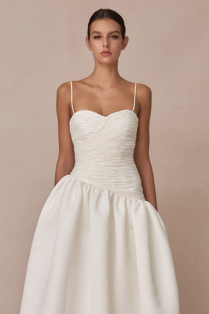 BALLOON WHITE MAXI DRESS - CULT MIA