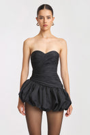 Black balloon-draped mini dress by Stolen Stores, featuring a stylish, voluminous silhouette and modern design.