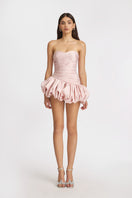 Pink balloon draped mini dress by Stolen Stores, featuring a stylish and flowy silhouette perfect for trendy occasions.