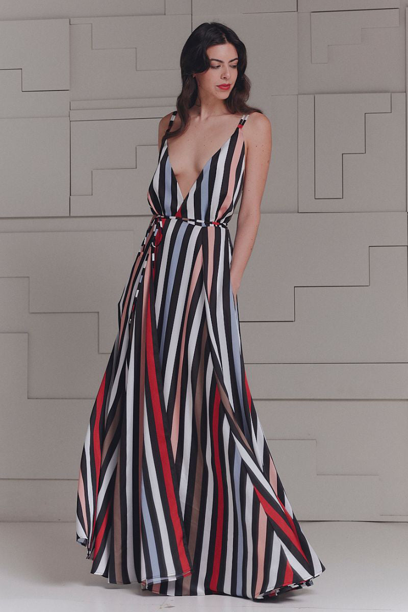 BALLROOM STRIPED DRESS IN MULTICOLOR - CULT MIA