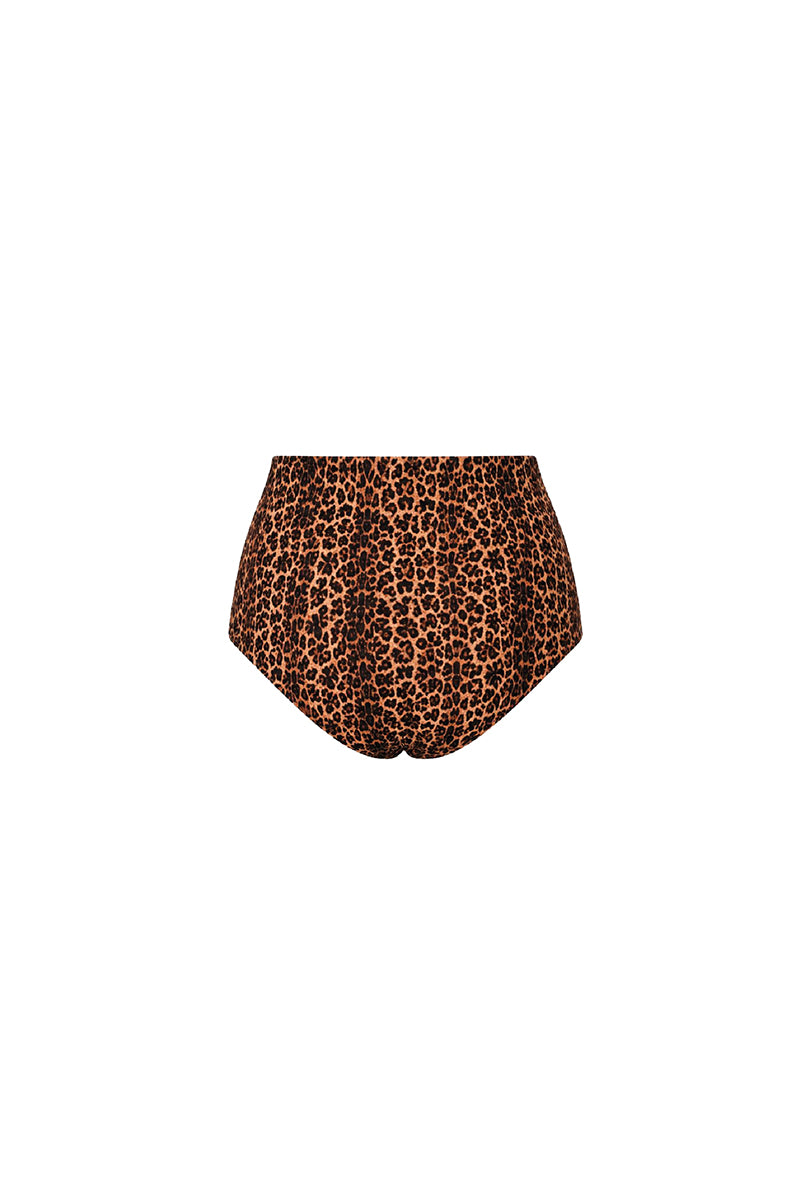 Verdelimon Bauta leopard print bikini bottom shown from the back, featuring a stylish leopard pattern and slim fit design.
