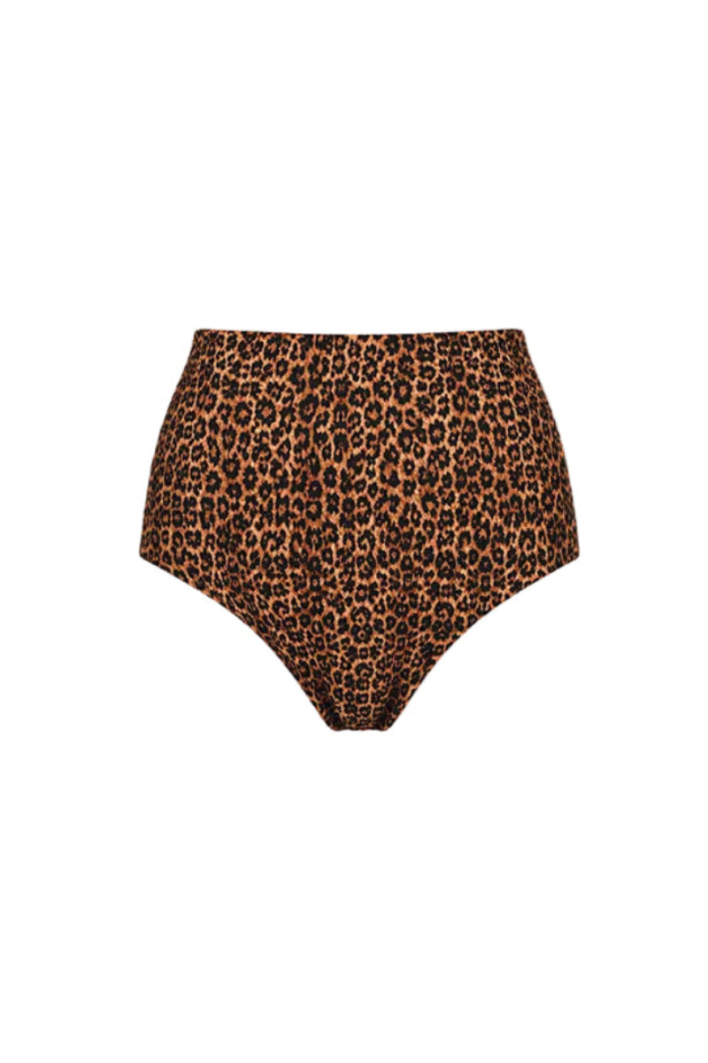 Verdelimon BANES bikini bottom in leopard print, featuring a stylish, fitted design and tropical animal pattern on a swimwear fabric.