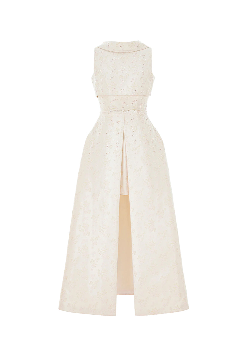 BEADED BROCADE COWL NECK LONG - CULT MIA