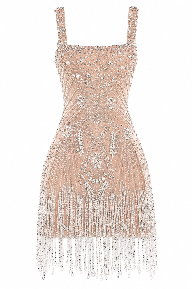 BEADED CONTOUR FRINGE DRESS