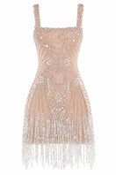 Beaded contour fringe mini dress by Monika Dimova featuring intricate beadwork and layered fringe for a stylish evening look.