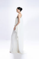 Valenciani beaded neckline asymmetrical cape gown, maxi dress with flowing fabric and elegant design for formal occasions.