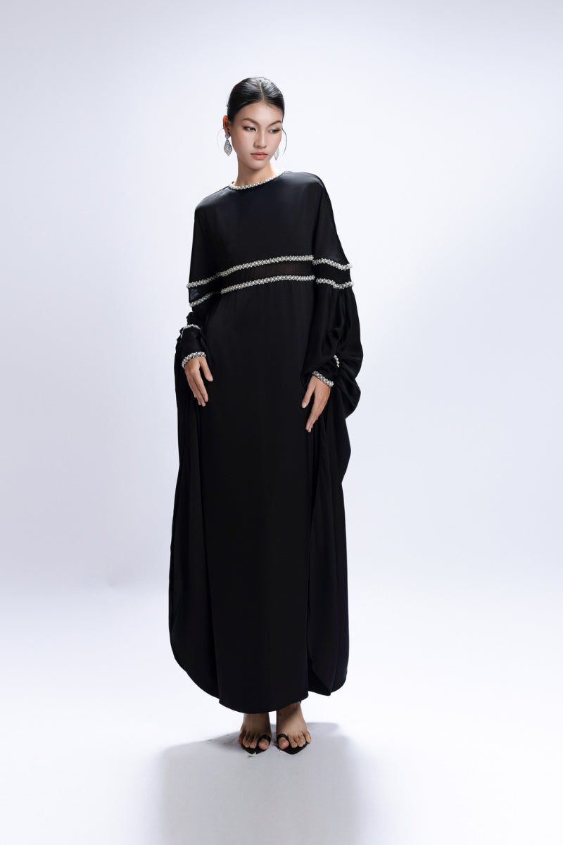 BEADED ROUND NECK MAXI DRESS IN BLACK
