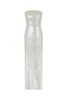 Gigii's Loren Glam Sequin Gown featuring a shimmering, floor-length design with intricate sequin detailing on a model.