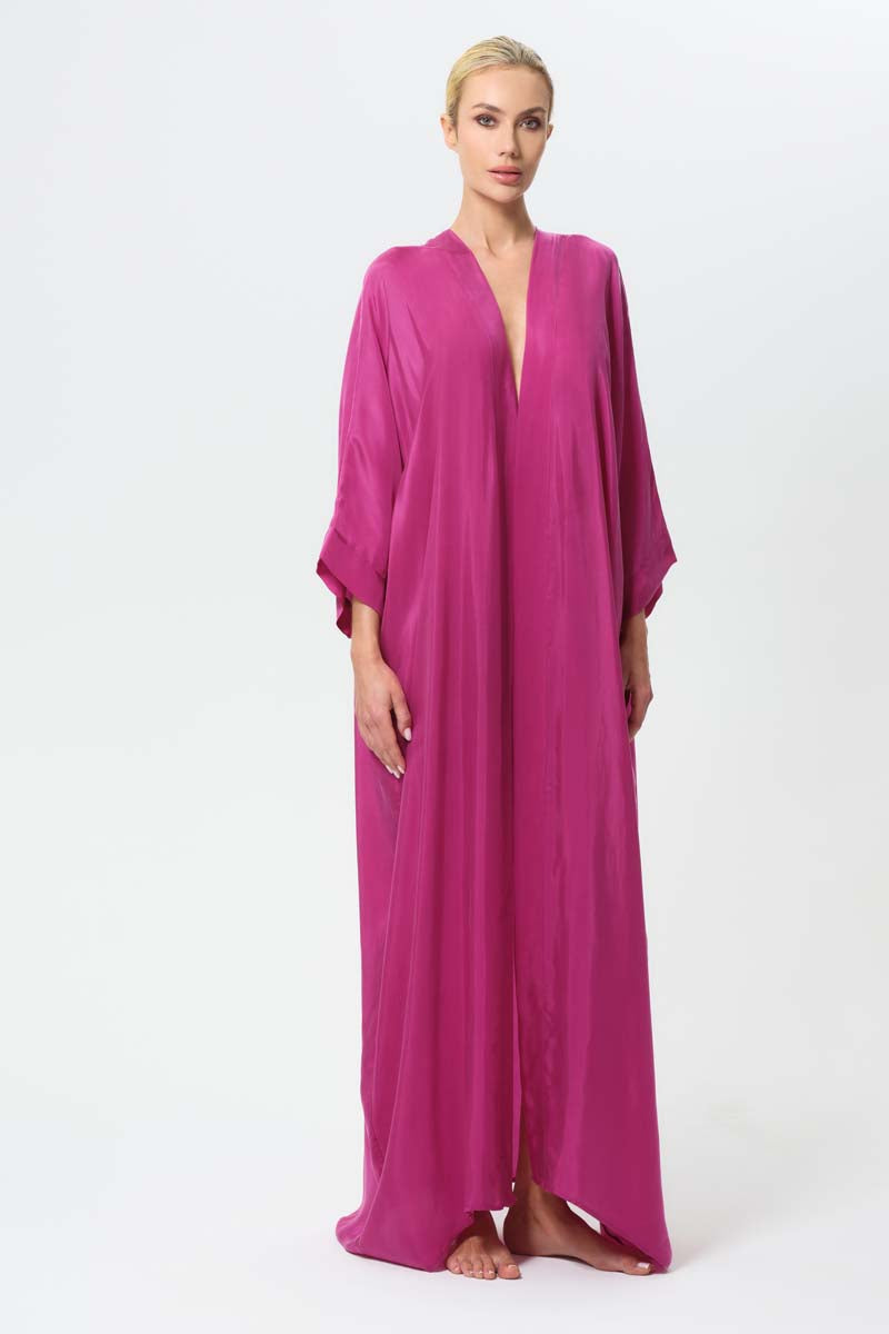 niLuu Begonvil Kaftan robe featuring a flowing, floral design with lightweight fabric and relaxed fit for comfortable wear.