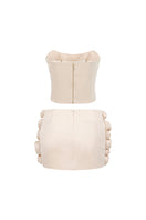 Beige embroidered corset top and co-ord skirt set by I.H.F Studio with crystal embellishments, styled for a chic look.