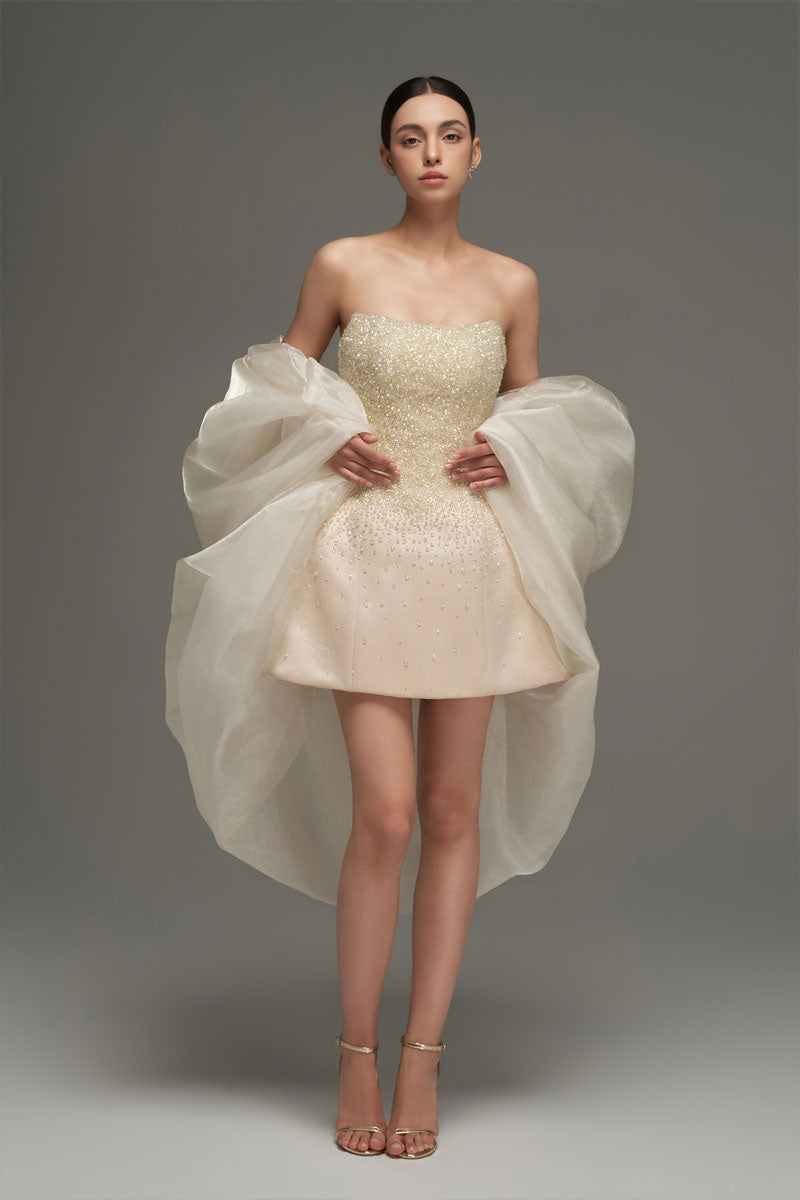 ROBE MINI BUSTIER PERLÉE BEIGE