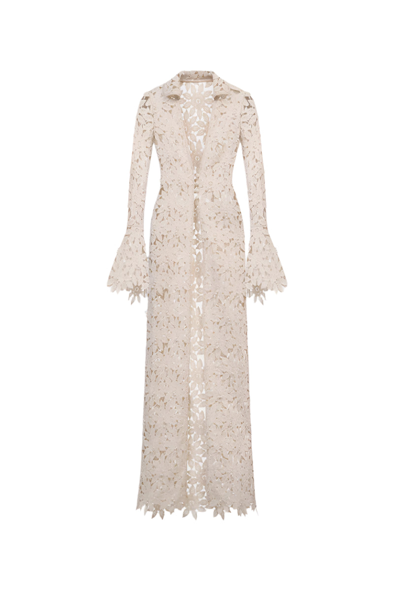 BEIGE FLORAL LACE COAT - CULT MIA