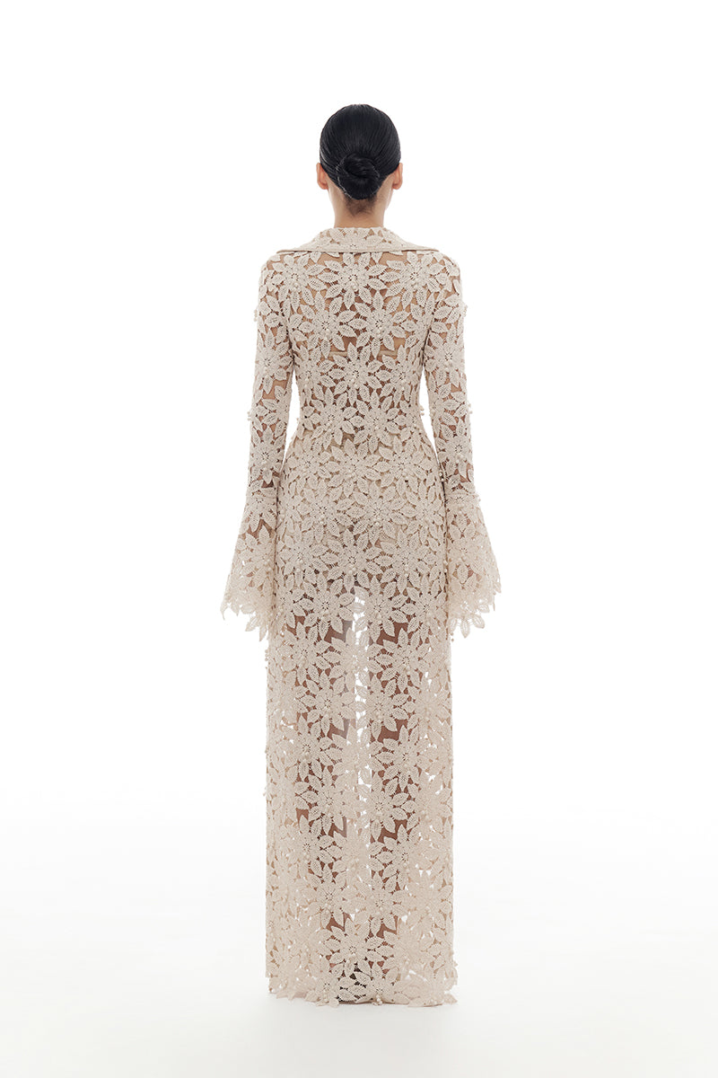 BEIGE FLORAL LACE COAT - CULT MIA