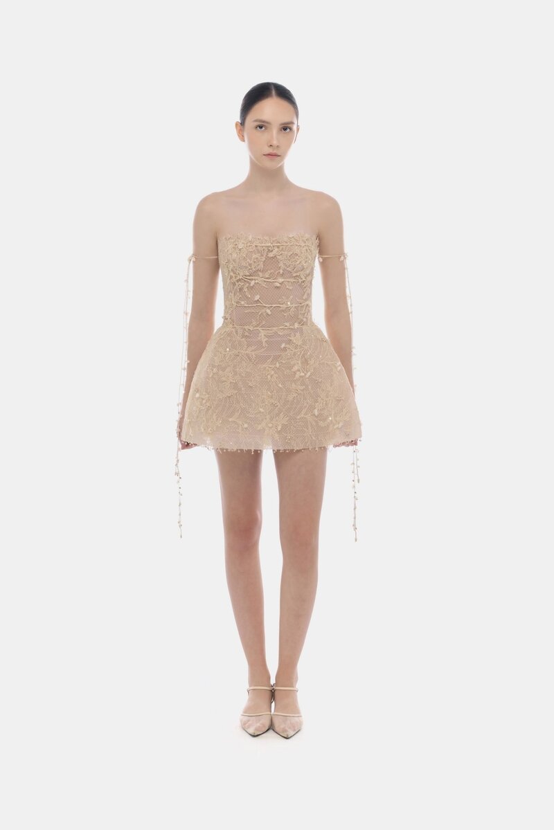 BEIGE FLORAL STRING MINI DRESS