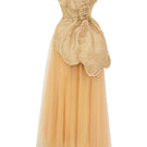 Beige floral tweed and organza gown by Happy Clothing featuring a flowing maxi dress with intricate floral details.