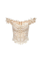 Beige flower beaded corset top by Montsand, featuring intricate beaded floral details and a fitted style for stylish wear.