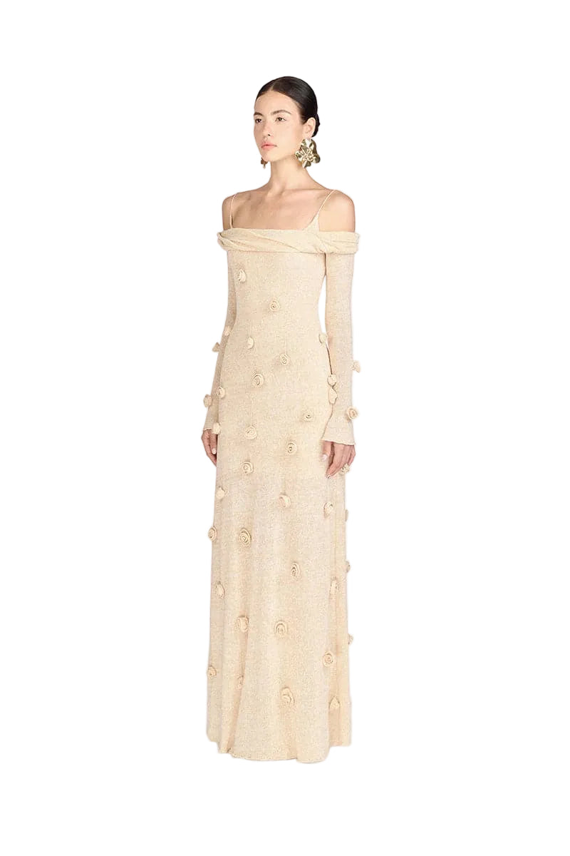 Montsand BEIGE OFF-SHOULDER FLORAL DRESS Montsand BEIGE OFF-SHOULDER FLORAL DRESS