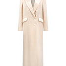 Beige double-breasted long coat by I.H.F Studio, oversized straight-cut design, stylish and warm outerwear.