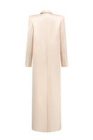 Beige double-breasted long coat from I.H.F Studio featuring an oversized straight-cut design.