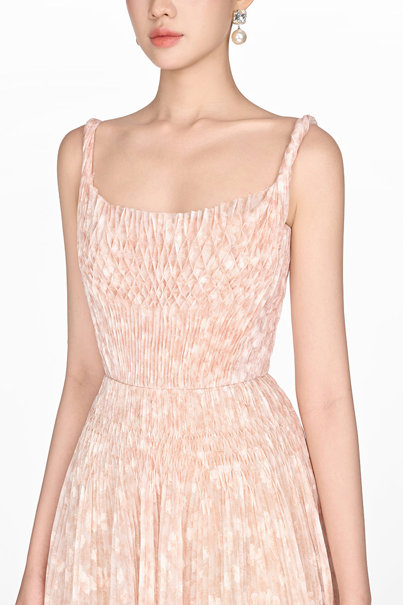 BEIGE PLEATED MAXI DRESS - CULT MIA