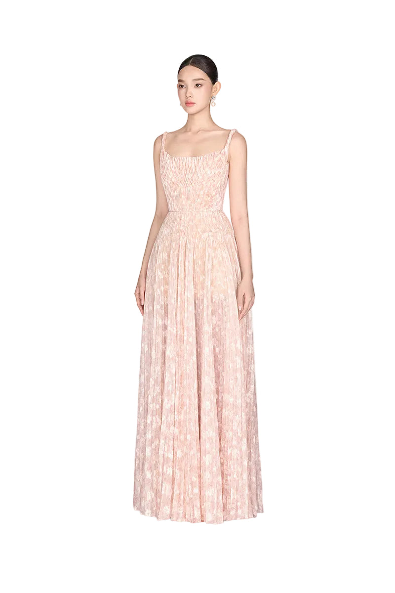 BEIGE PLEATED MAXI DRESS | CULT MIA