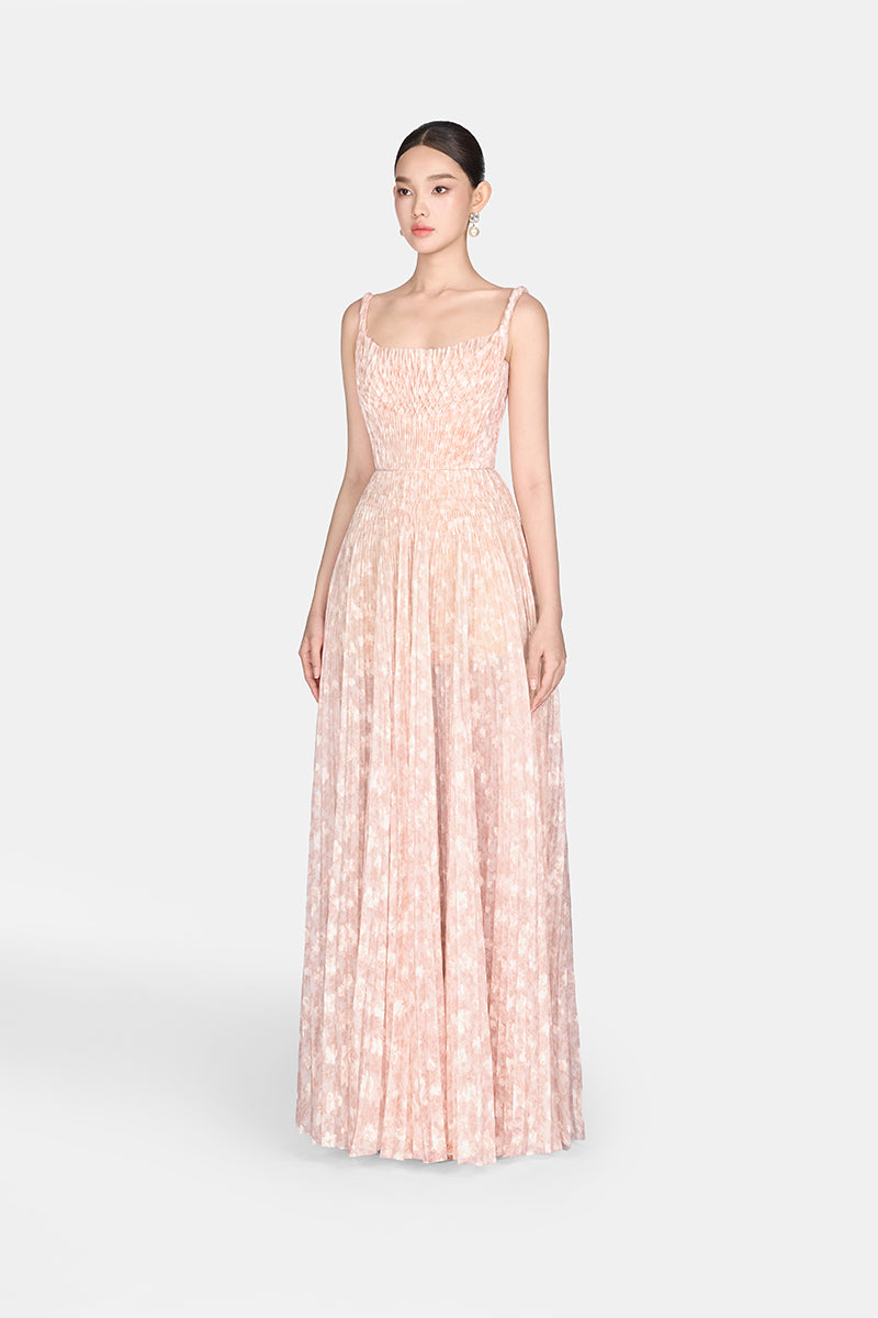 BEIGE PLEATED MAXI DRESS - CULT MIA