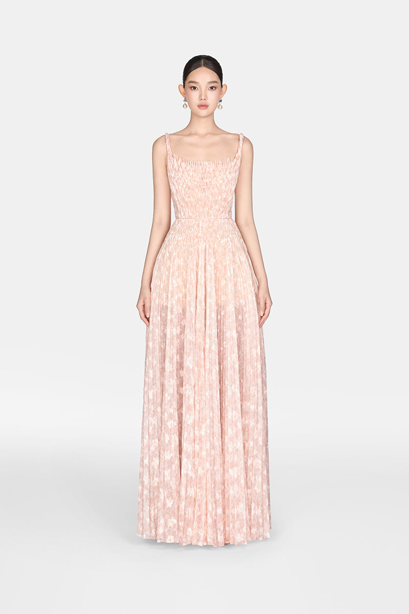 BEIGE PLEATED MAXI DRESS - CULT MIA