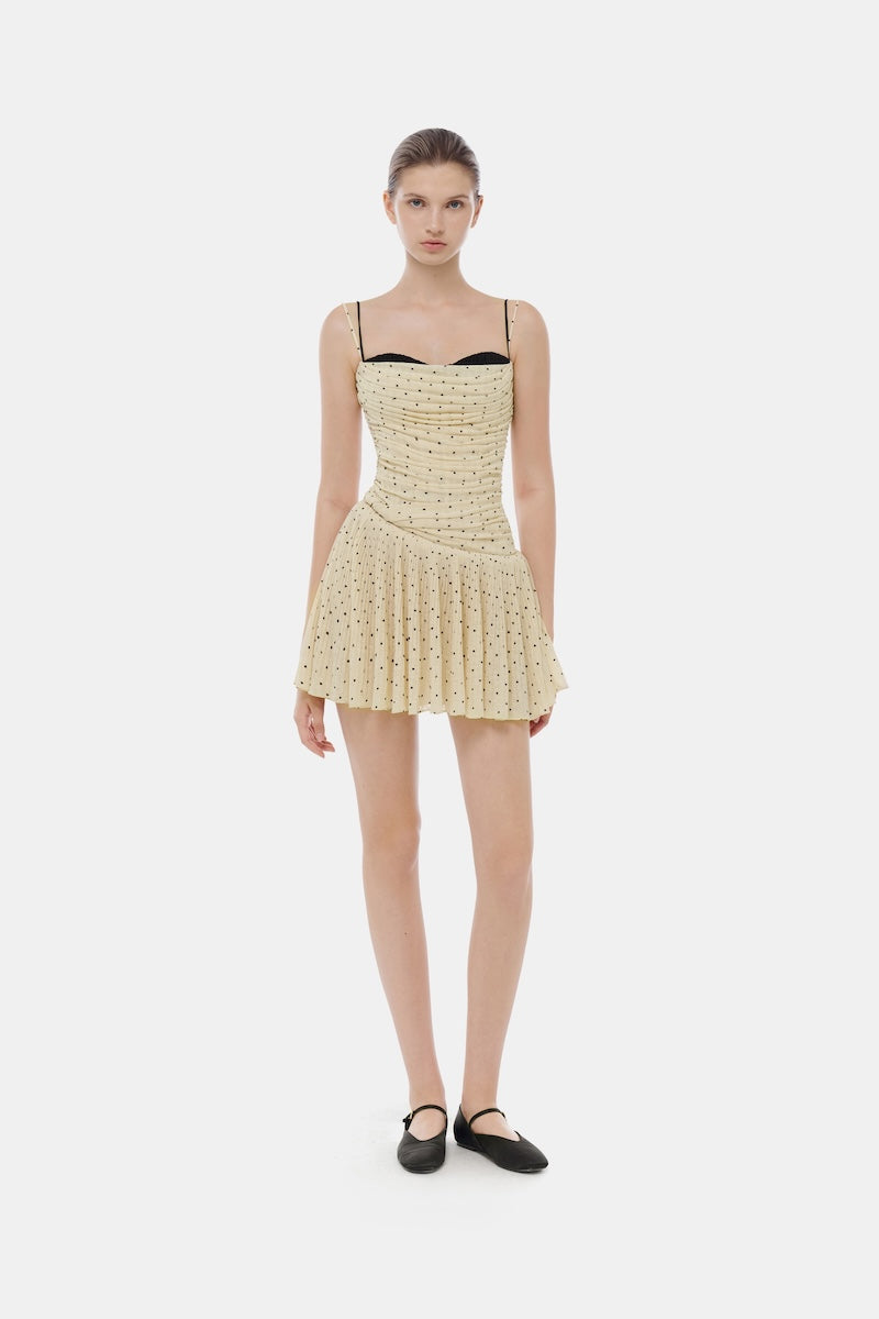 BEIGE POLKA DOT MINI DRESS