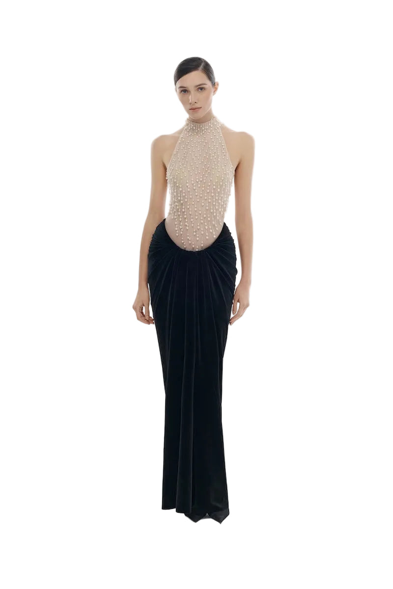 BEIGE FAUX PEARL SLEEVELESS TOP