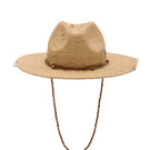 Beige raffia fedora hat by LE SH KA with a wide brim and stylish design, perfect for sunny weather and casual outfits.