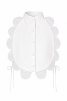 Ivory Bella Bib top by Ana + Maria displayed on a ghost mannequin, showcasing its stylish design and fabric details.