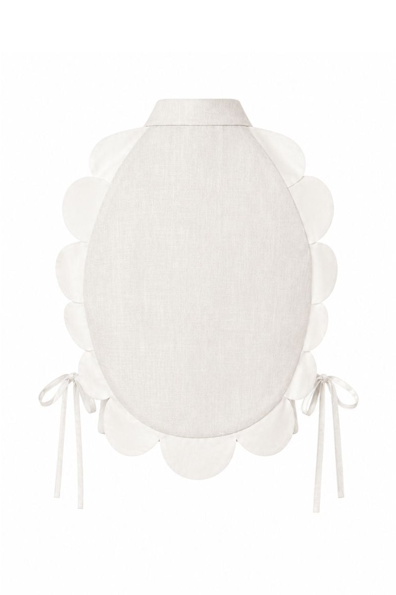 Sand-colored Bella Bib top by ANA + MARIA displayed on a ghost mannequin, showcasing stylish casual women's tops.