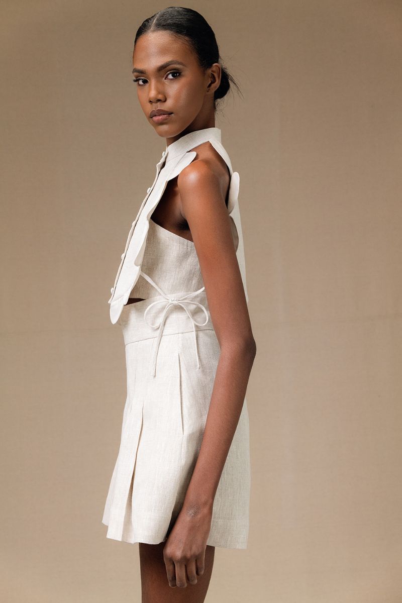 ANA + MARIA Bella Bib top in sandy color, casual sleeveless design with a relaxed fit, perfect for everyday wear.