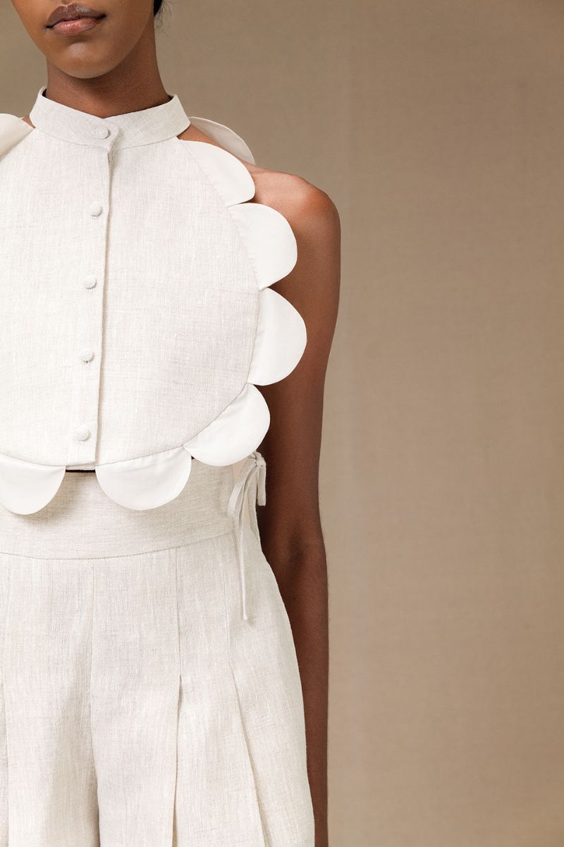 ANA + MARIA Bella Bib tops in sand color, featuring a stylish and comfortable design perfect for casual wear.