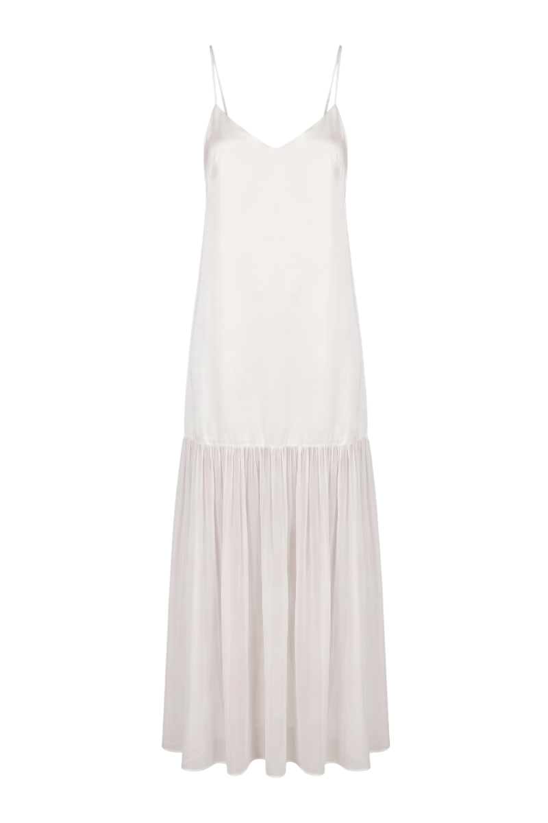 White Belize maxi dress by Summer Away, flowing fabric and elegant design perfect for summer occasions.