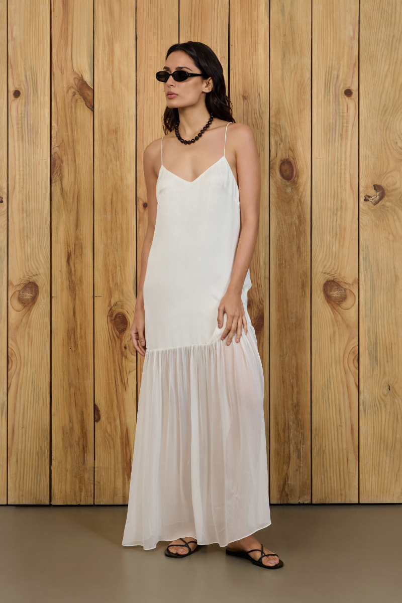 White Belize Maxi Dress by Summer Away featuring flowing fabric and elegant design, perfect for summer occasions.