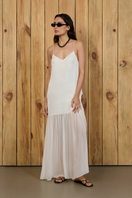 White Belize maxi dress by Summer Away, flowing fabric, sleeveless design, and elegant silhouette perfect for summer wear.