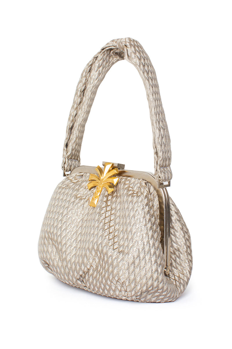 Silver Sarah's Bag Bella shoulder bag with palm and marquise design, featuring a sleek, stylish look and shoulder strap detail.