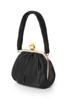 Black satin shoulder bag with pomegranate design by Sarah's Bag, featuring a sleek and elegant style.