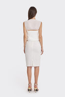 Off-white lace draped corset top from Stolen Stores featuring sheer fabric and intricate lace details.
