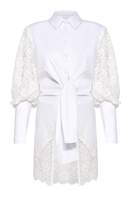 White Belle Sleeve Shirt by Liya featuring long sleeves and a relaxed fit, displayed on a hanger.