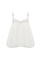 White Bellina top by Nana Jacqueline featuring a bubble hem and stylish design, shown from the back.