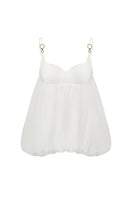 White Bellina top by Nana Jacqueline featuring a bubble hem design, shown from the front.
