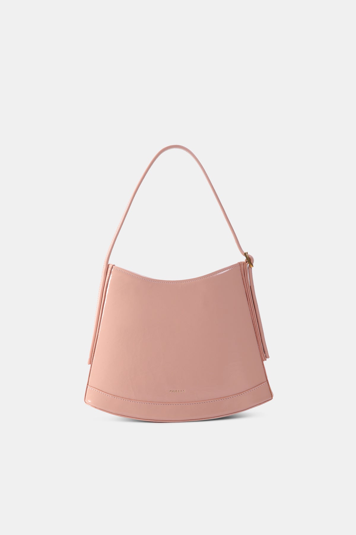 Pink POELLE Bell mini top handle bag with a sleek design, featuring a compact shape and elegant strap.